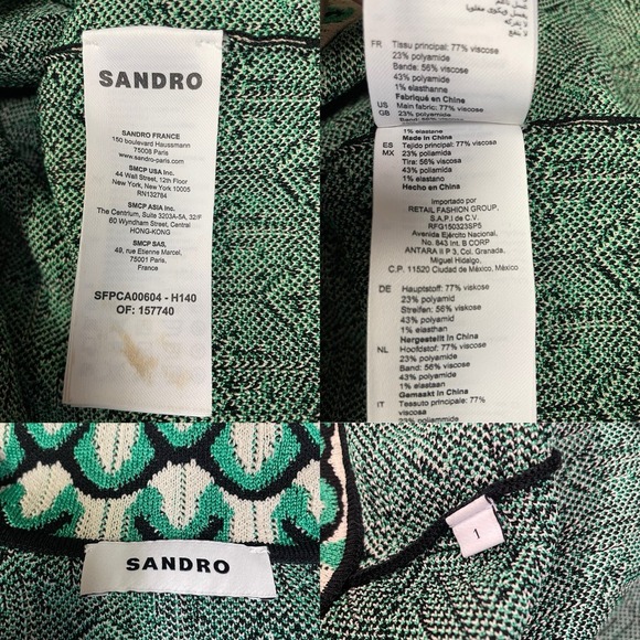 SANDRO Orthis Green Black Geo Knit Short Sleeve Oversized Cardigan Top Retro 1 S - Picture 7 of 12